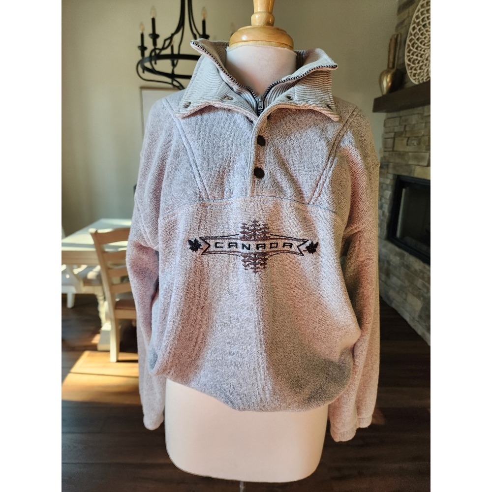 VINTAGE‎ 80s Cityscape Canada Maple Leaf Sweatshirt Gray Quarter Zip Embroidered
